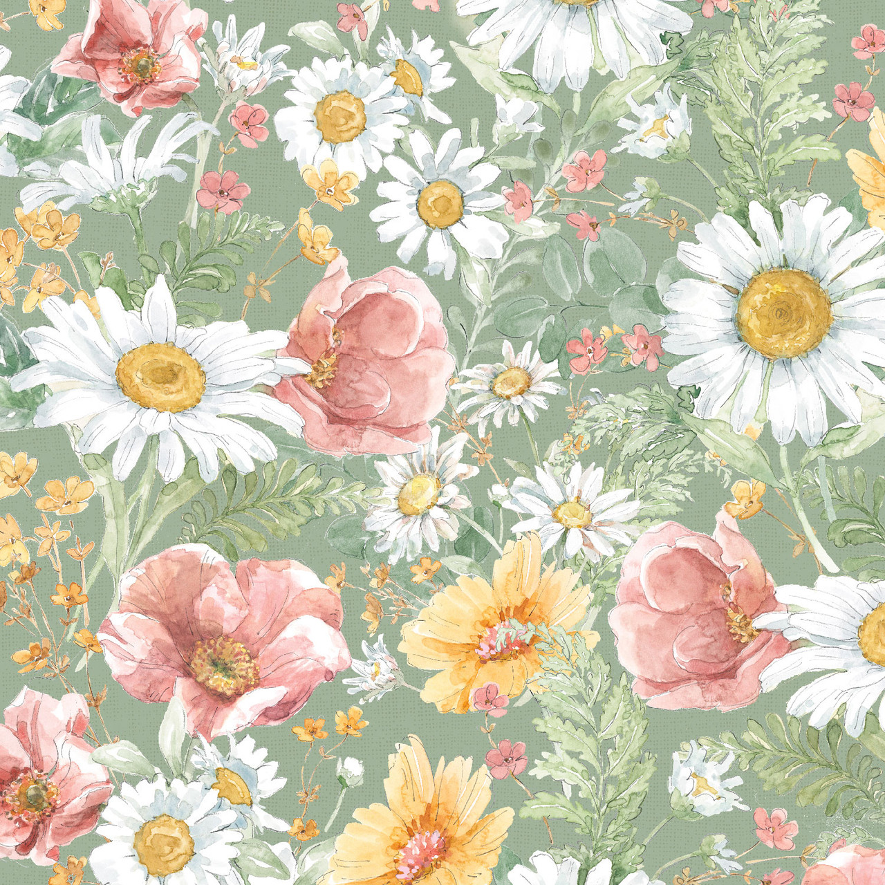 Wilmington Prints Fabrics Daisy Days Beth Grove Packed Daisy Floral Green
